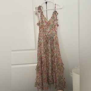 Storia floral midi dress with tie shoulders